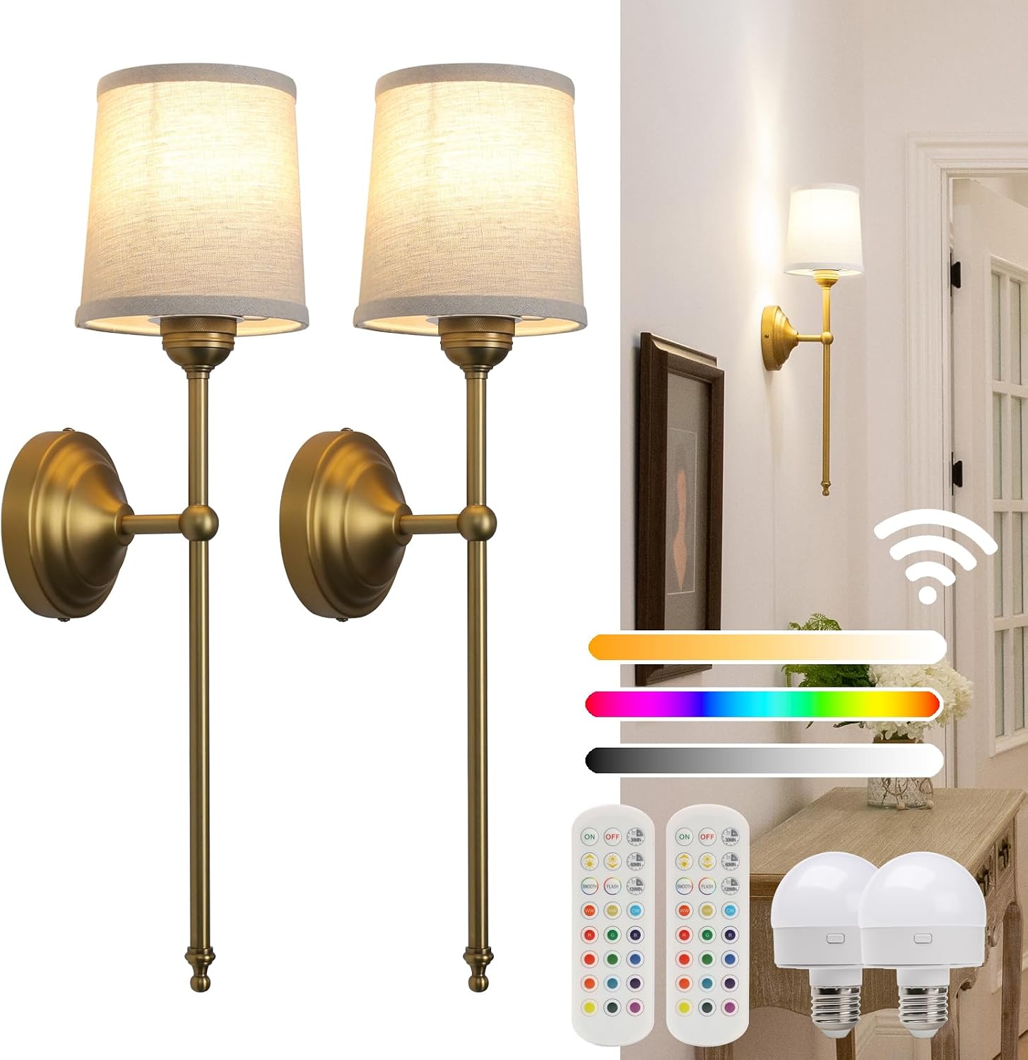 Two Pack RGB Rechargeable Fabric Wall Sconces
