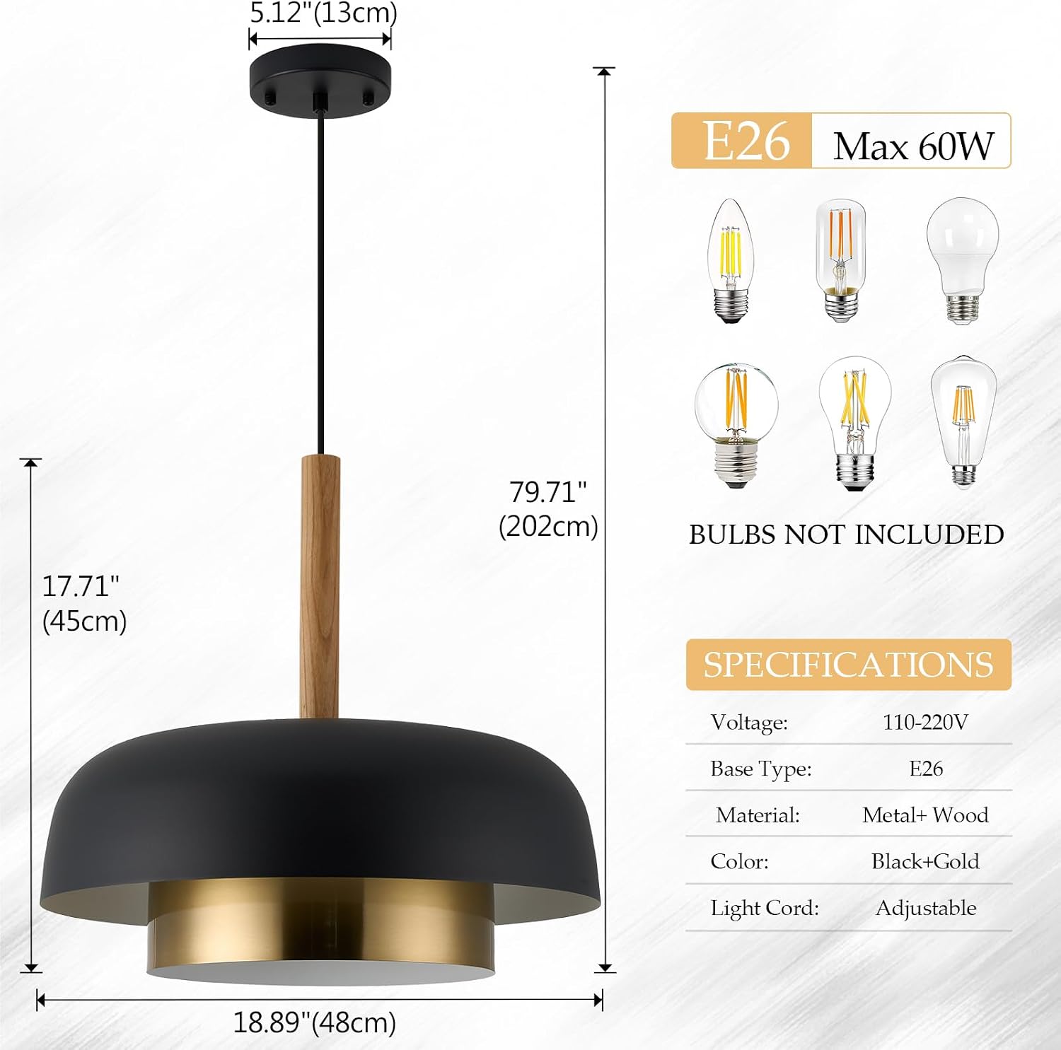 Dual Layer Wood Black Gold Pendant Light