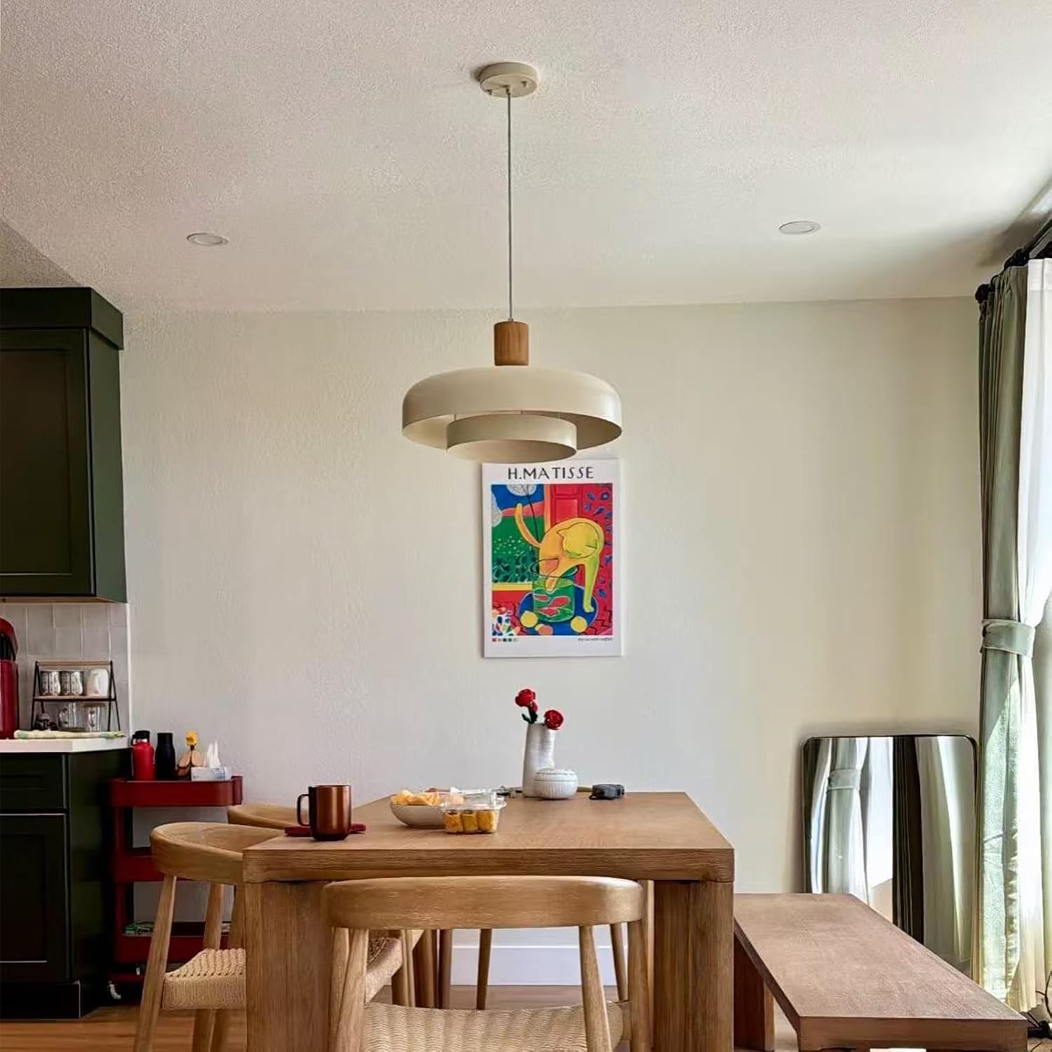 Two Tier Cream Wood Brass Pendant Light