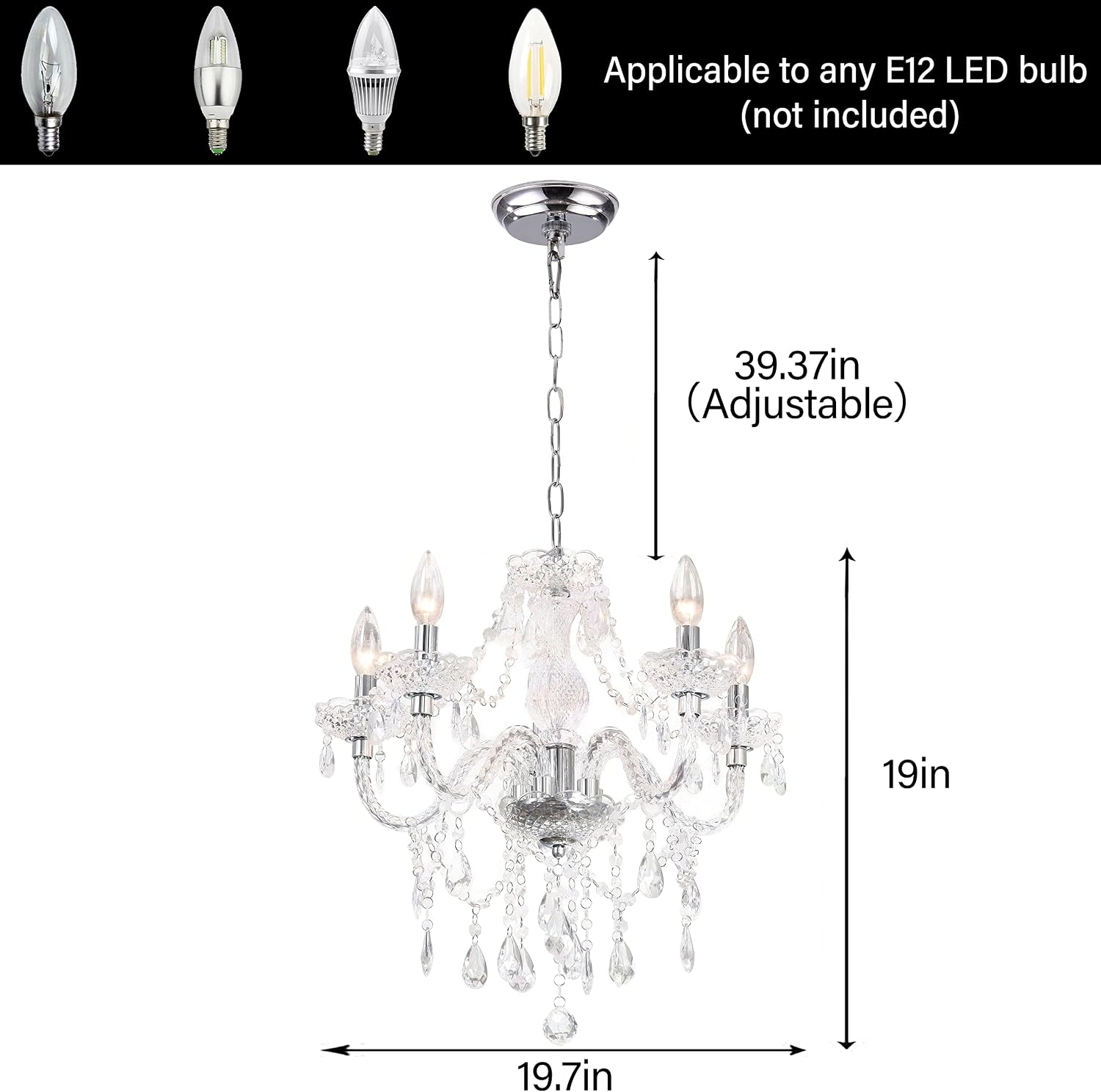 Five Light Acrylic Crystal Chandelier