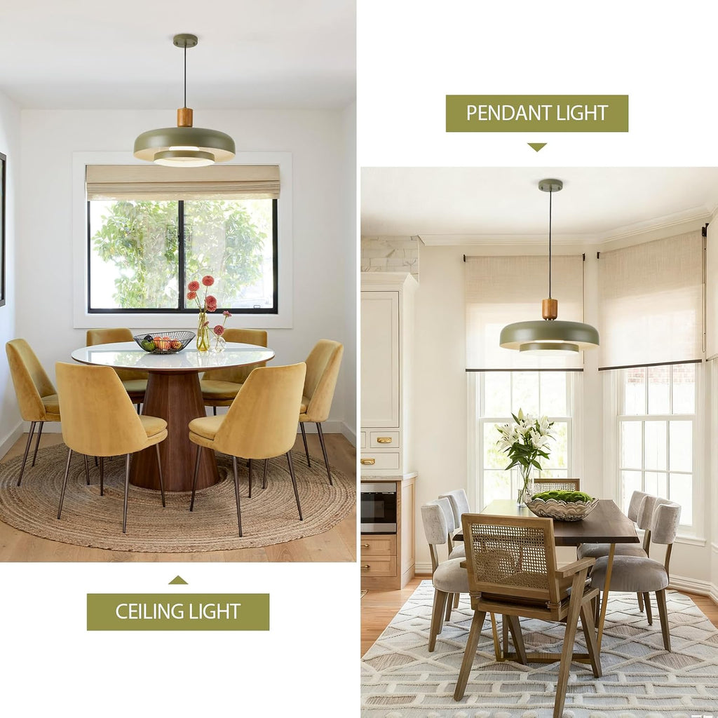 Two Layer Wood Green Brass Pendant Lamp