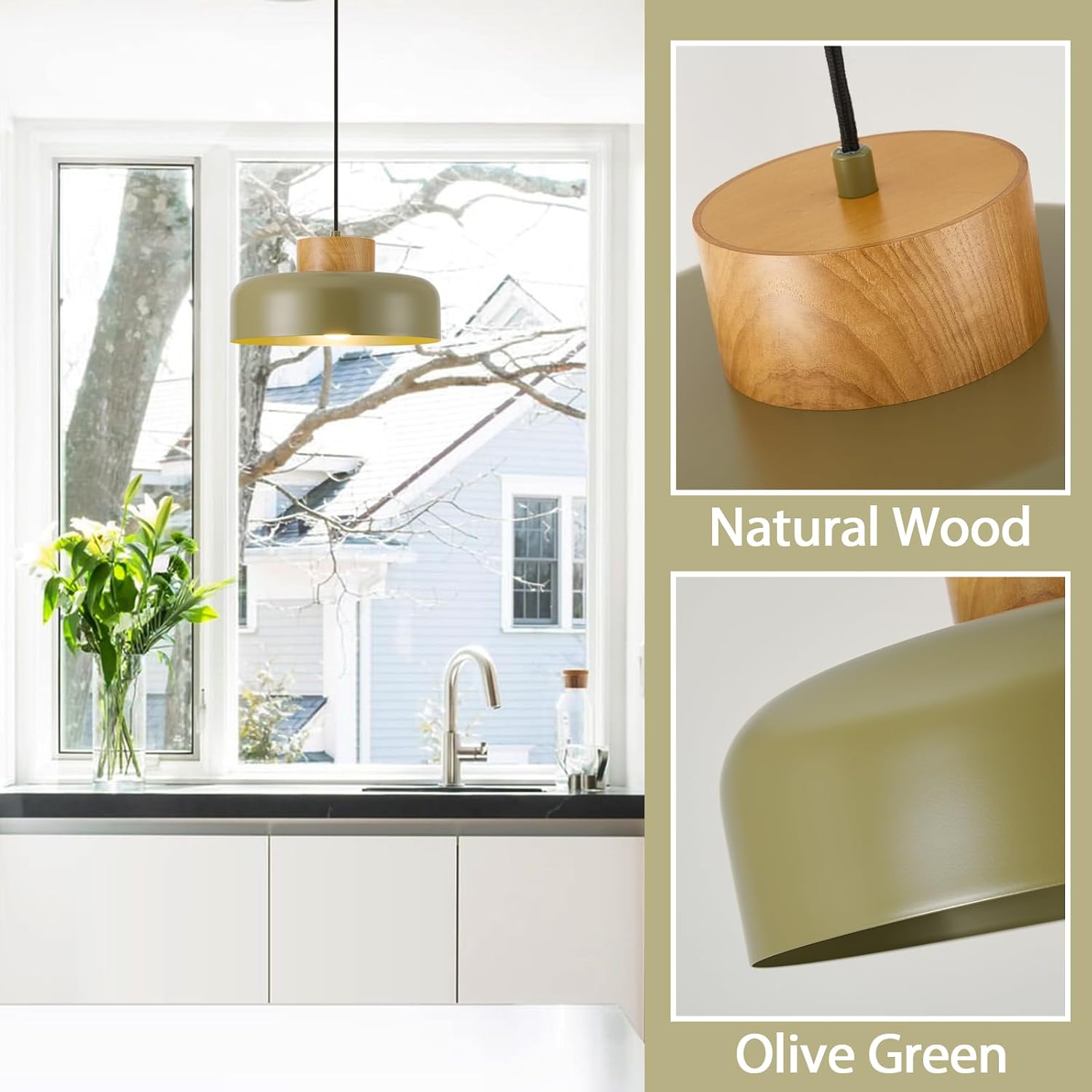Natural Wood Green Adjustable Pendant Light