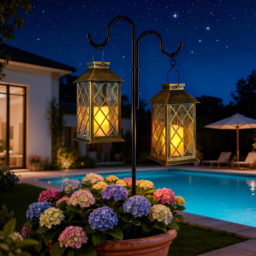 Two Pack Antique Gold Solar Garden Lanterns