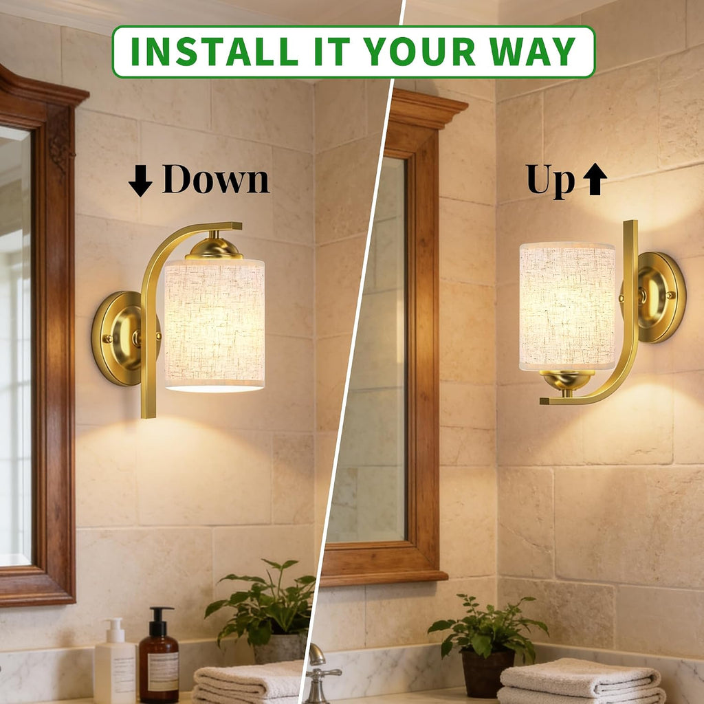 Two Pack Gold Farmhouse Fabric Wall Sconces