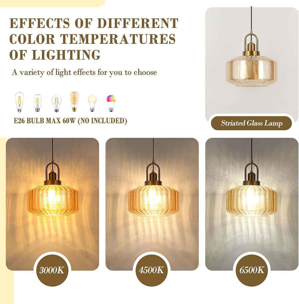 Large Amber Glass Gold Pendant Lamp