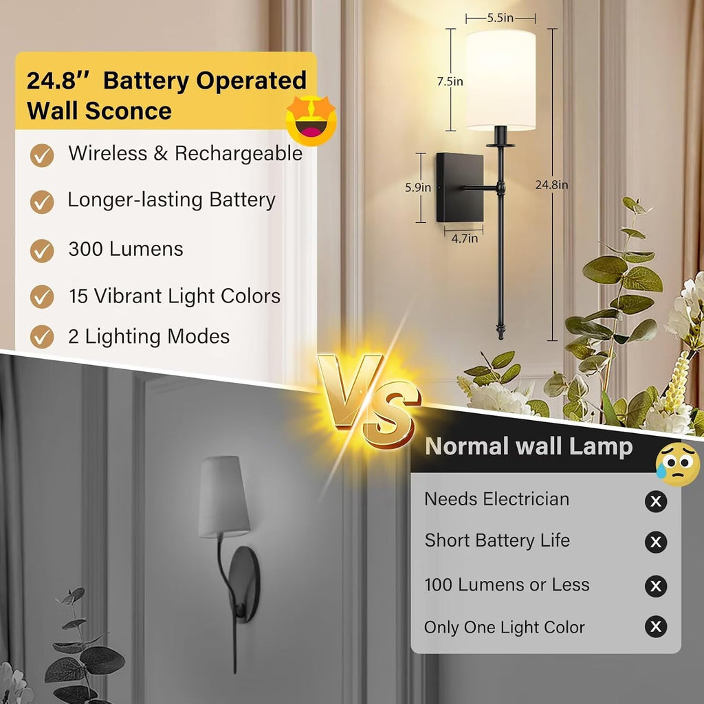 Two Pack RGB Remote Wireless Wall Sconces