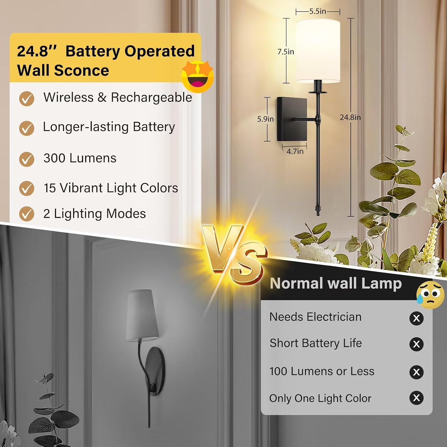 Two Pack RGB Remote Wireless Wall Sconces