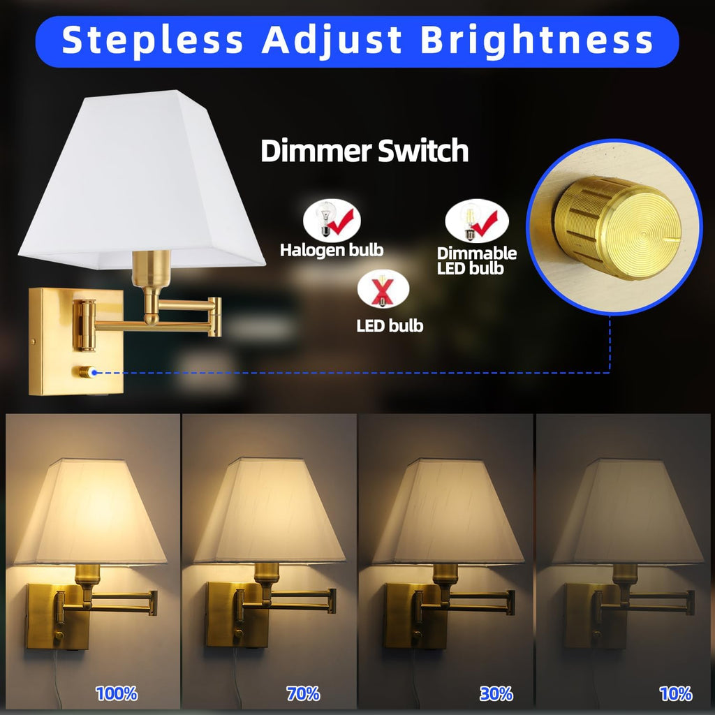 Swing Arm USB Dimmable Gold Wall Sconce