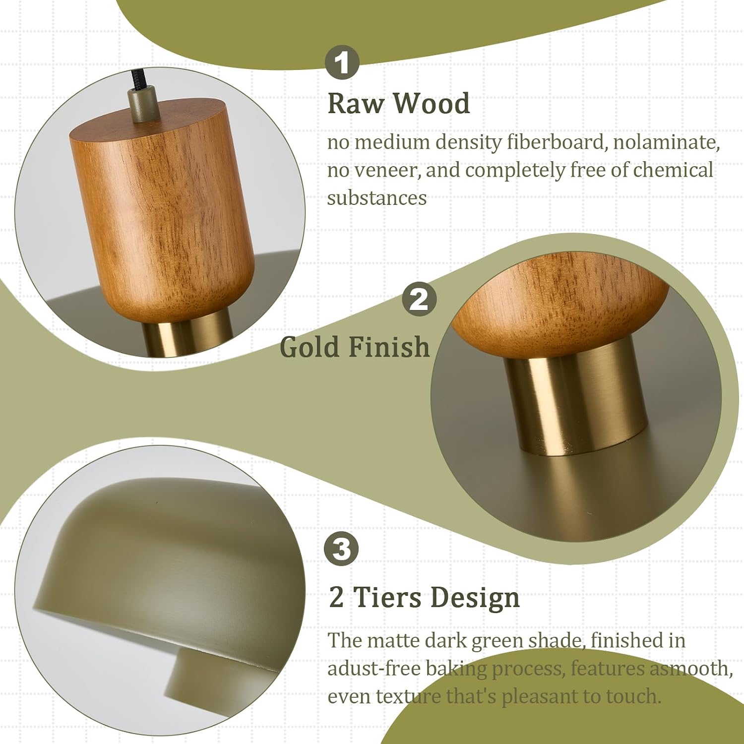 Two Layer Wood Green Brass Pendant Lamp