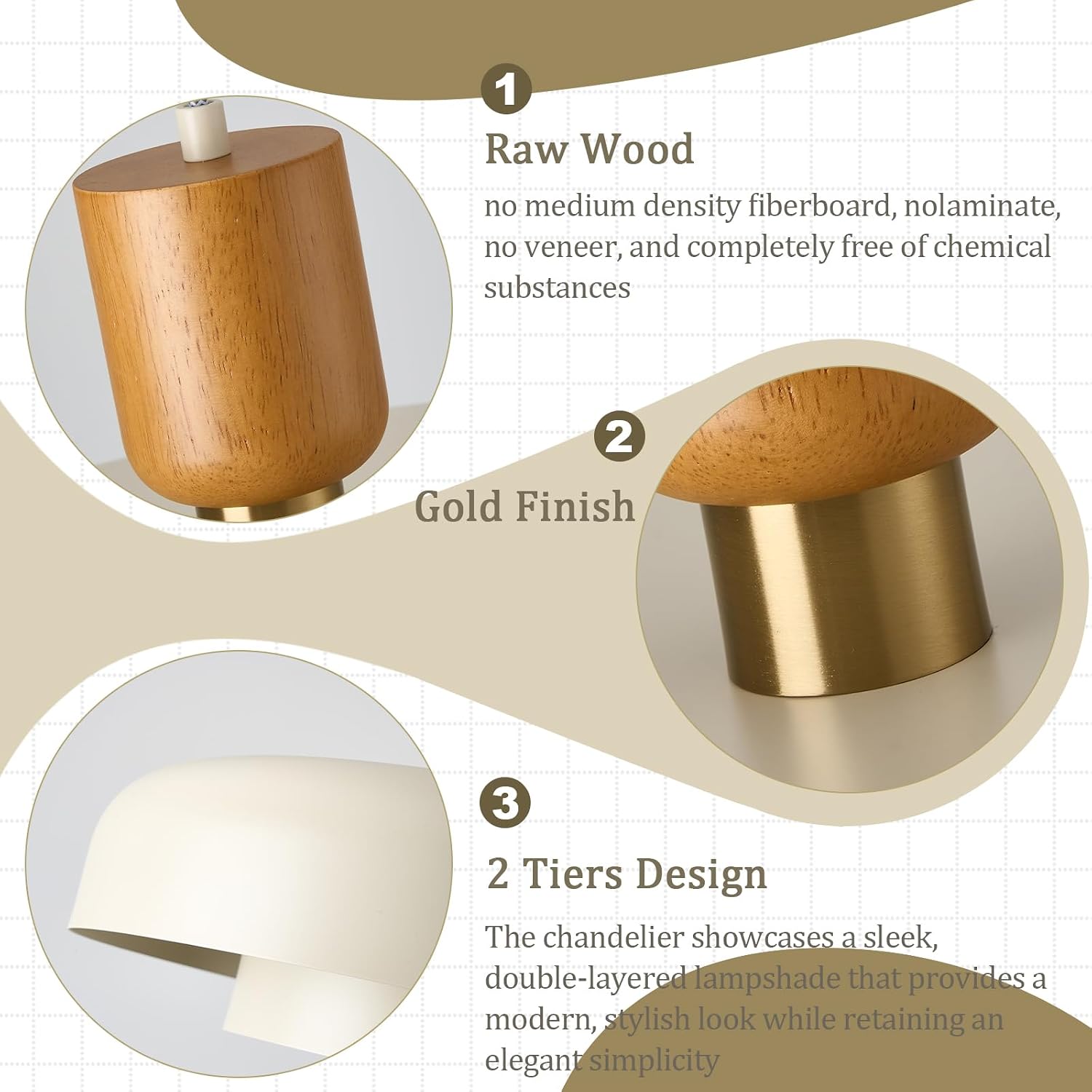 Two Tier Cream Wood Brass Pendant Light