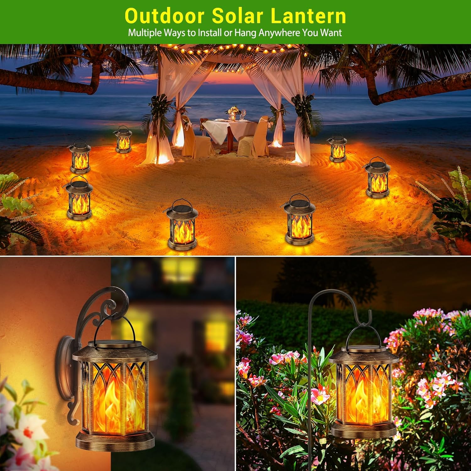 Flame Effect Waterproof Hanging Solar Lanterns