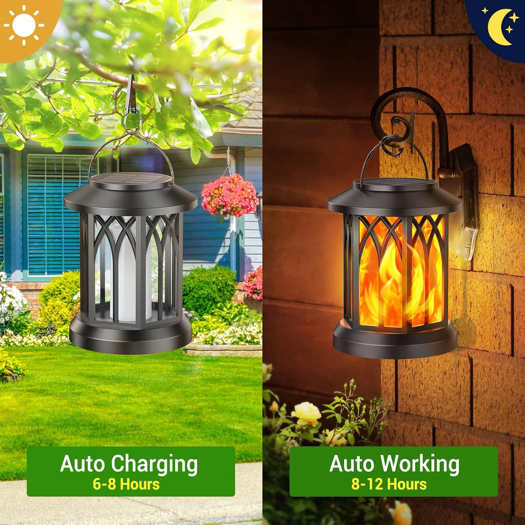 Four Pack Flame Solar Hanging Lanterns