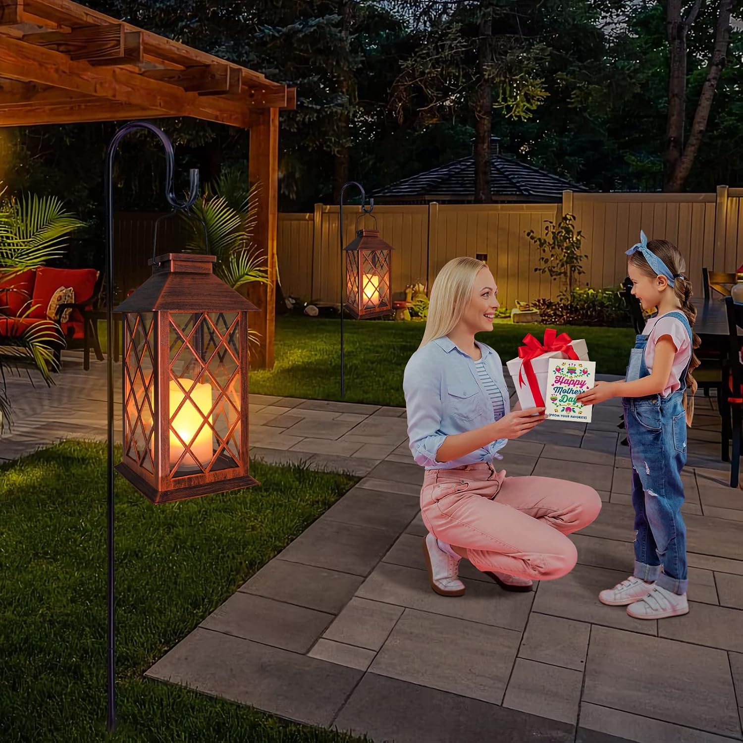 Two Pack LED Solar Hanging Garden Lantern