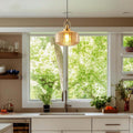 Large Amber Glass Gold Pendant Lamp