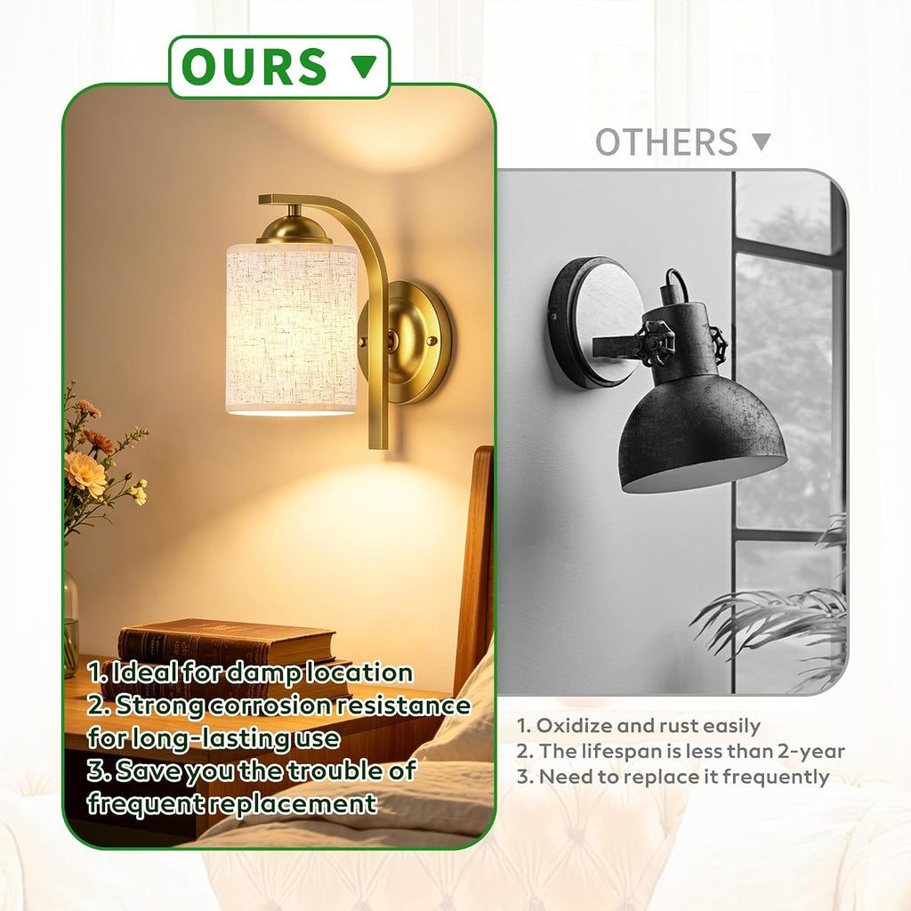 Two Pack Gold Farmhouse Fabric Wall Sconces