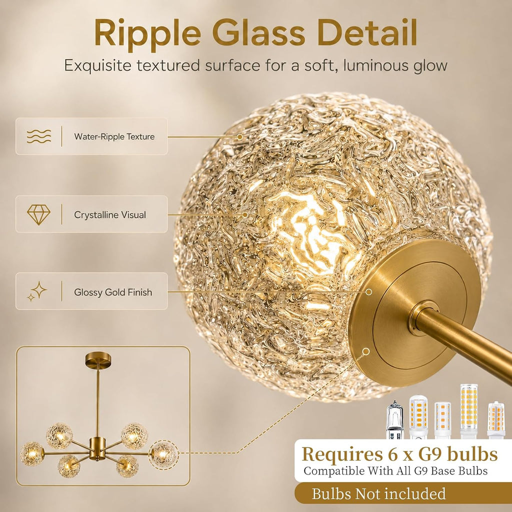 Six Light Glass Globe Modern Chandelier