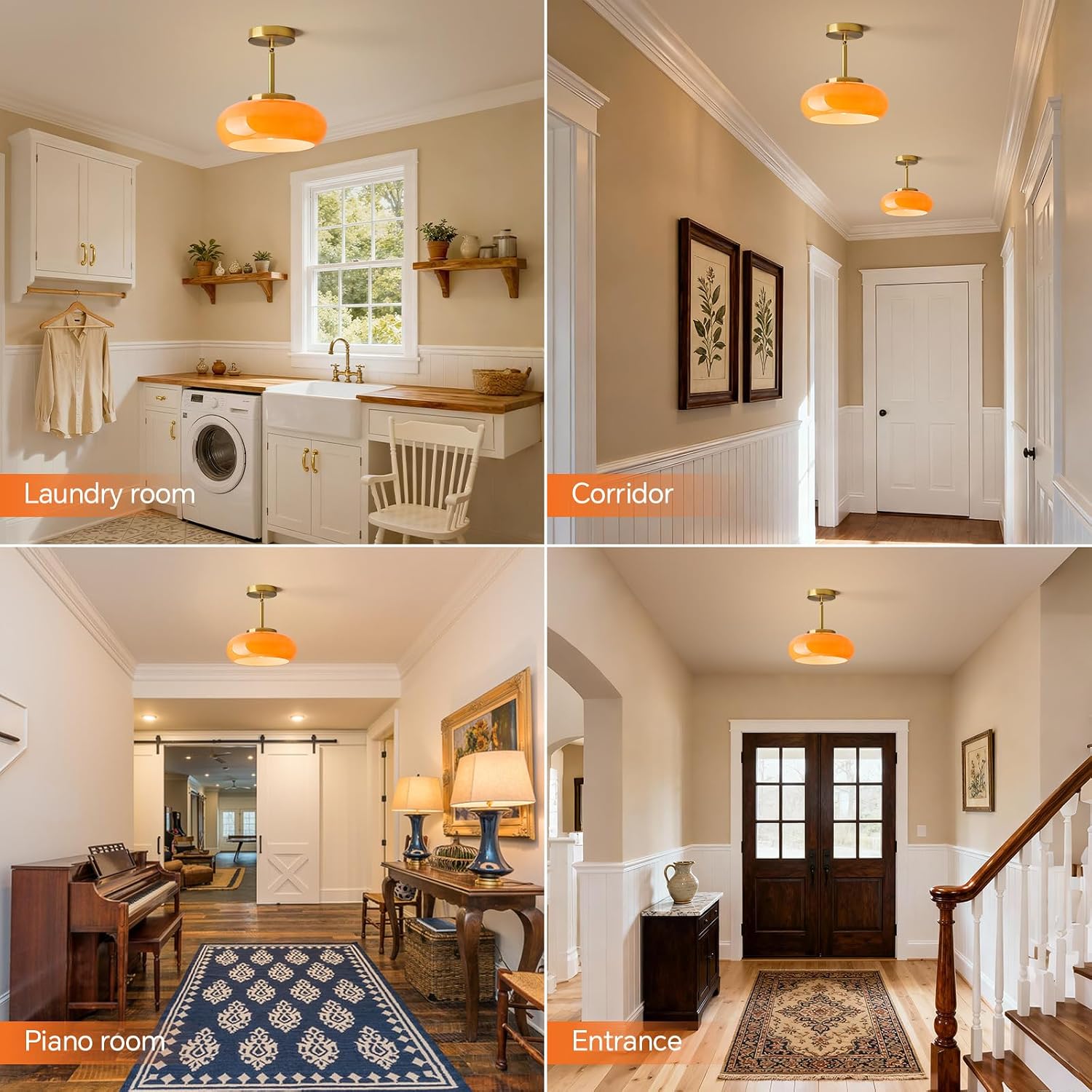 Adjustable Orange Glass Gold Pendant Lamp