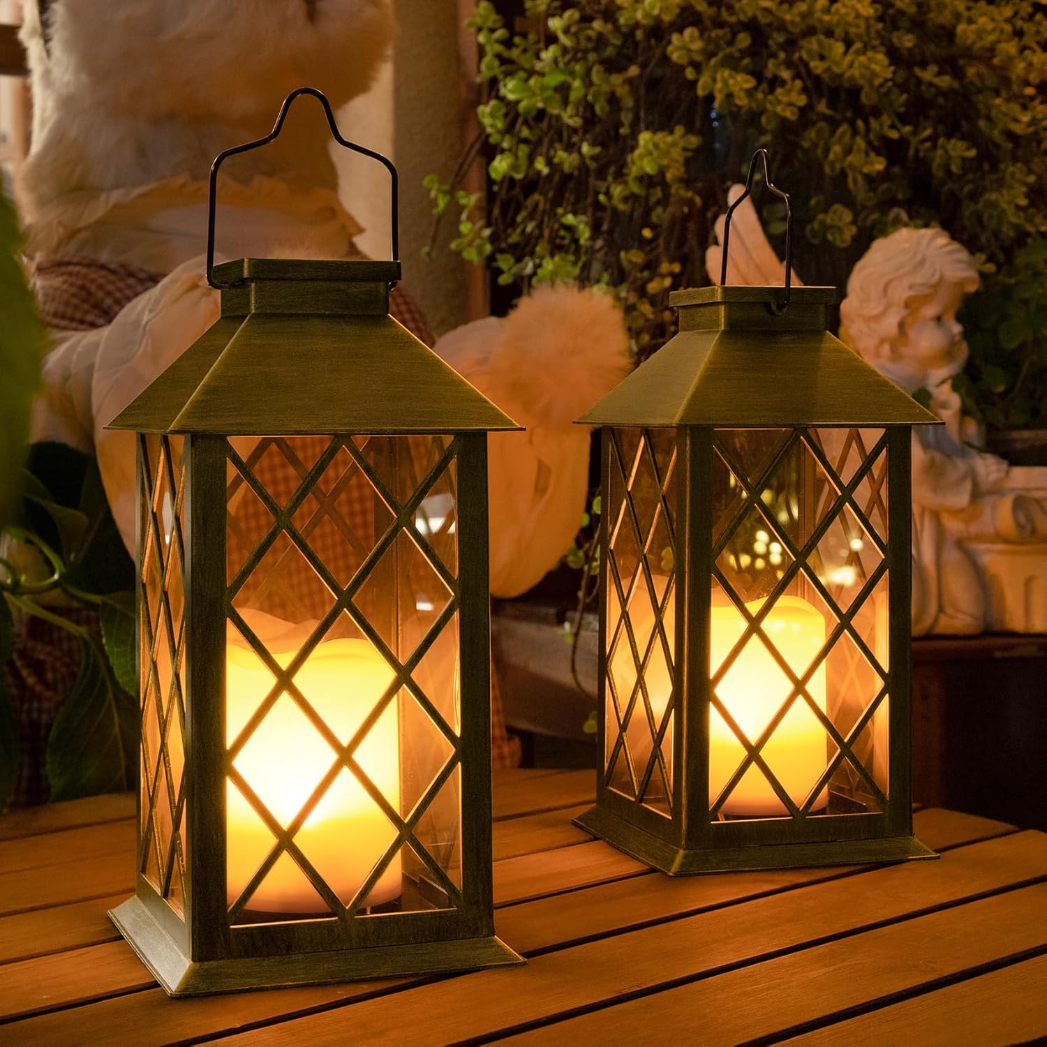 Two Pack Antique Gold Solar Garden Lanterns
