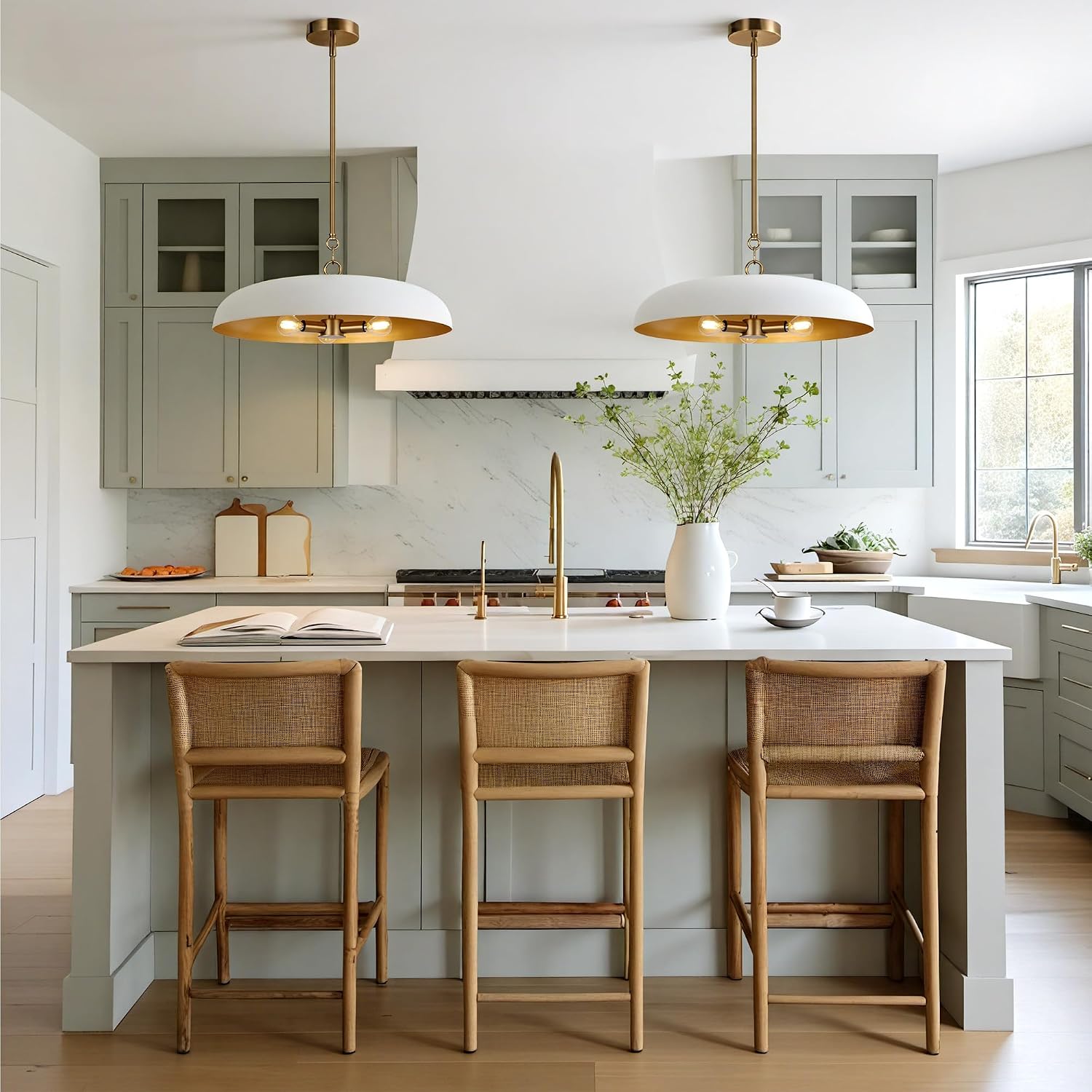 Three Lights White Gold Dome Chandelier
