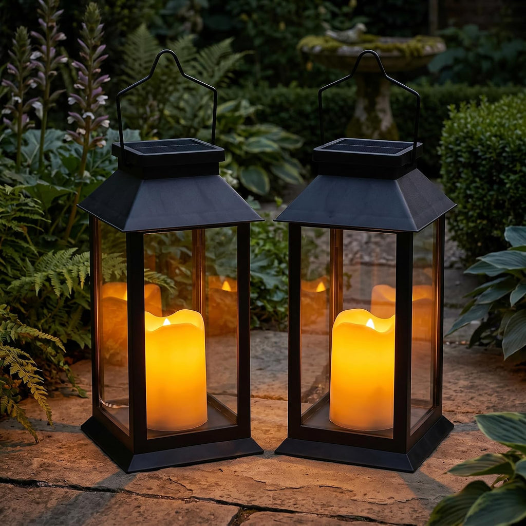 Two Pack Flame Hanging Solar Lanterns