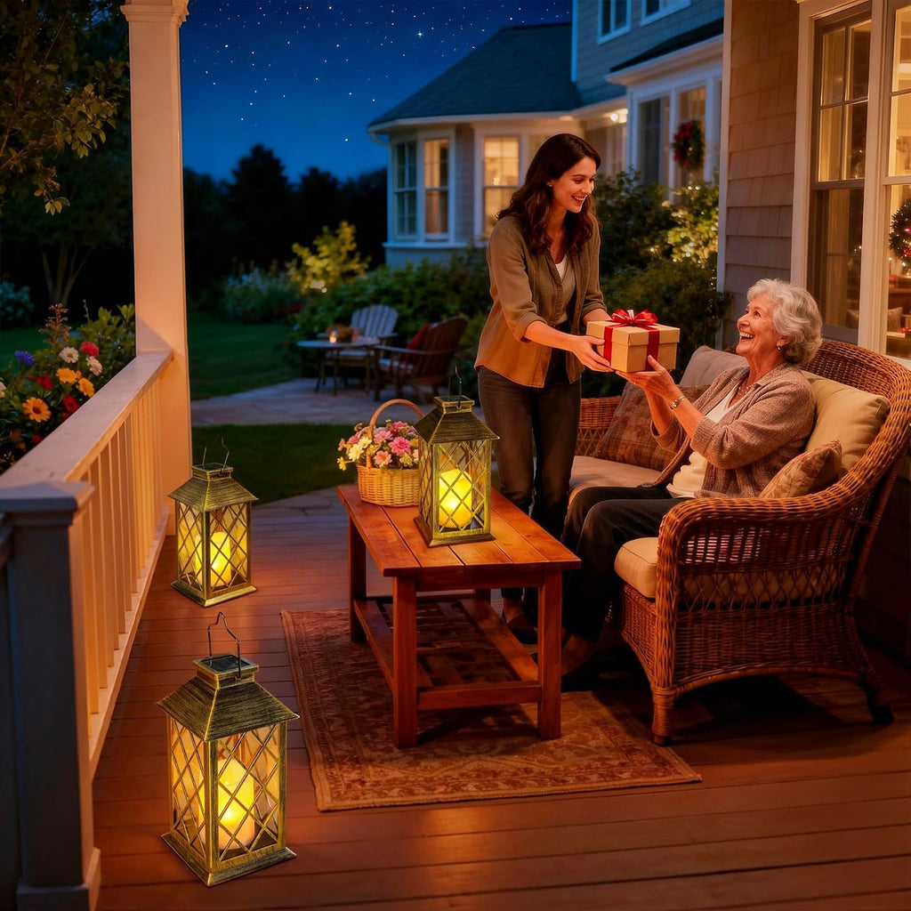 Two Pack Antique Gold Solar Garden Lanterns
