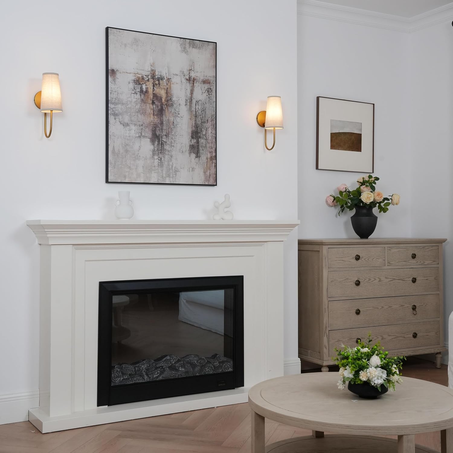 Two Pack Cone Linen Brass Wall Sconces