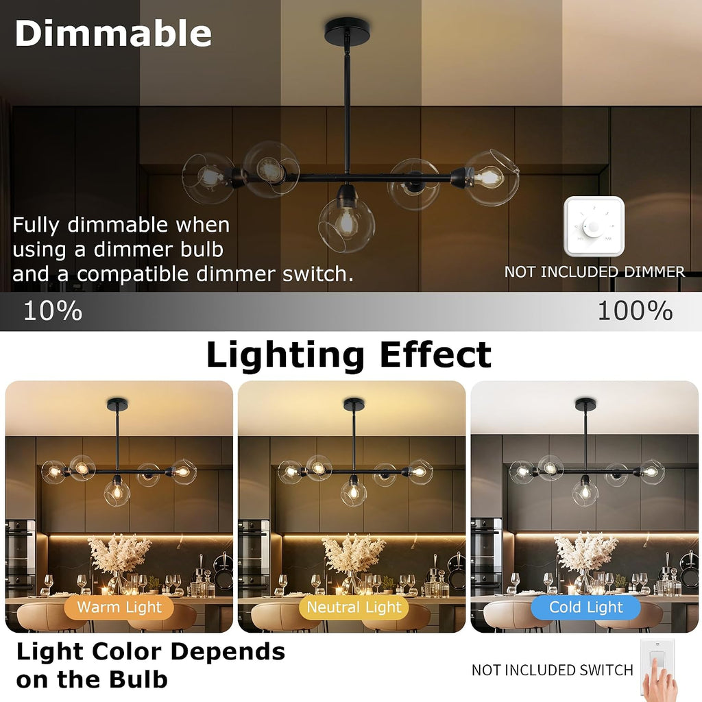 Five Light Linear Glass Globe Chandelier