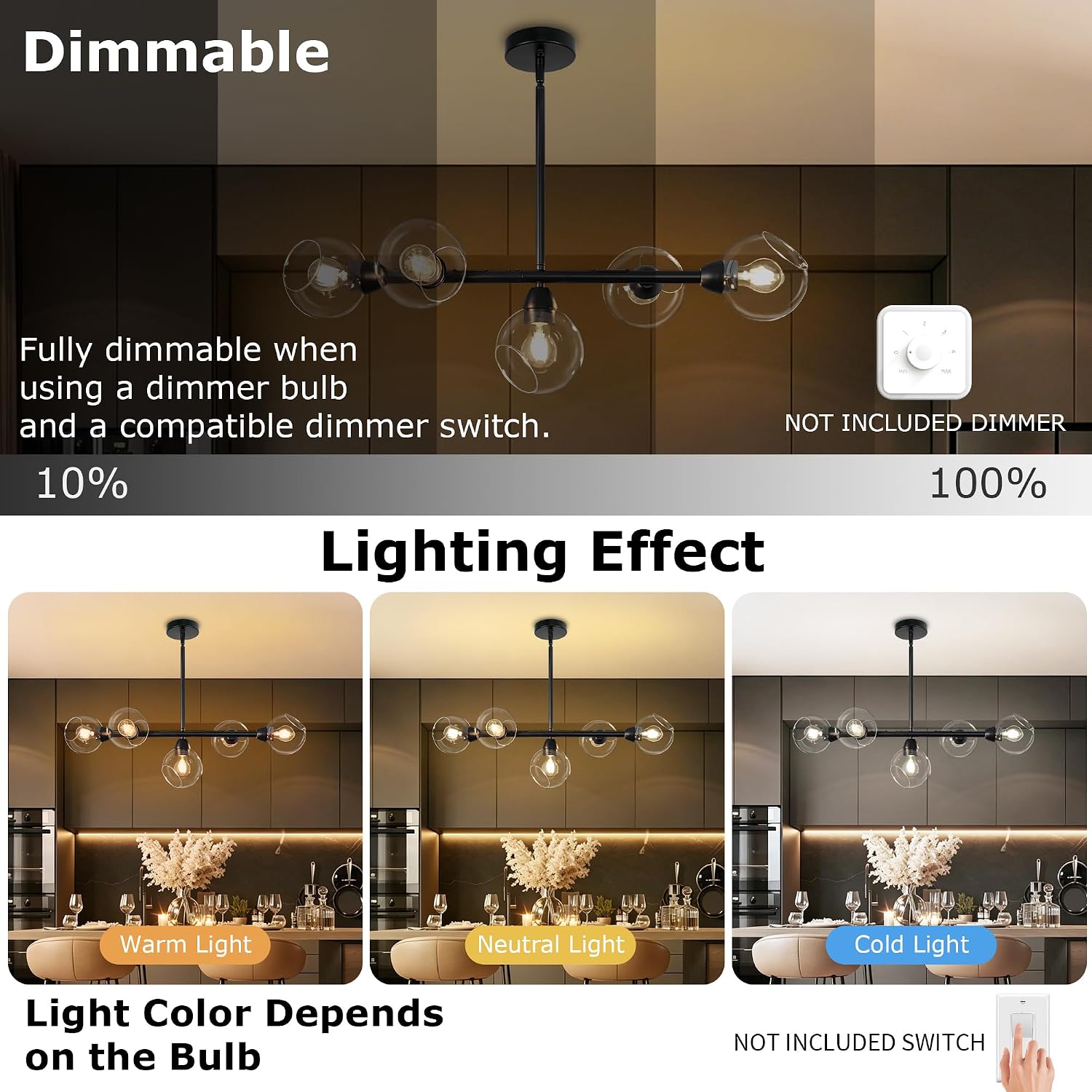 Five Light Linear Glass Globe Chandelier