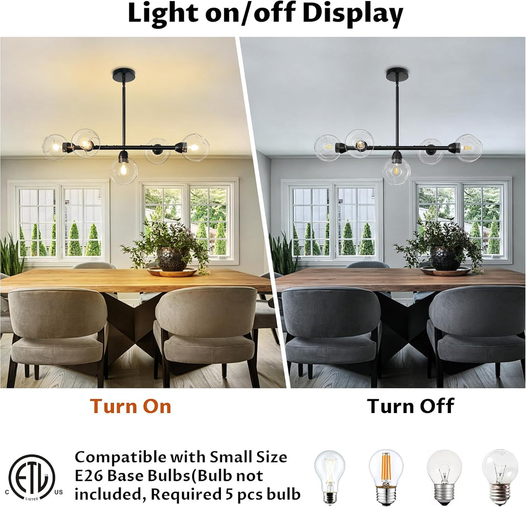 Five Light Linear Glass Globe Chandelier