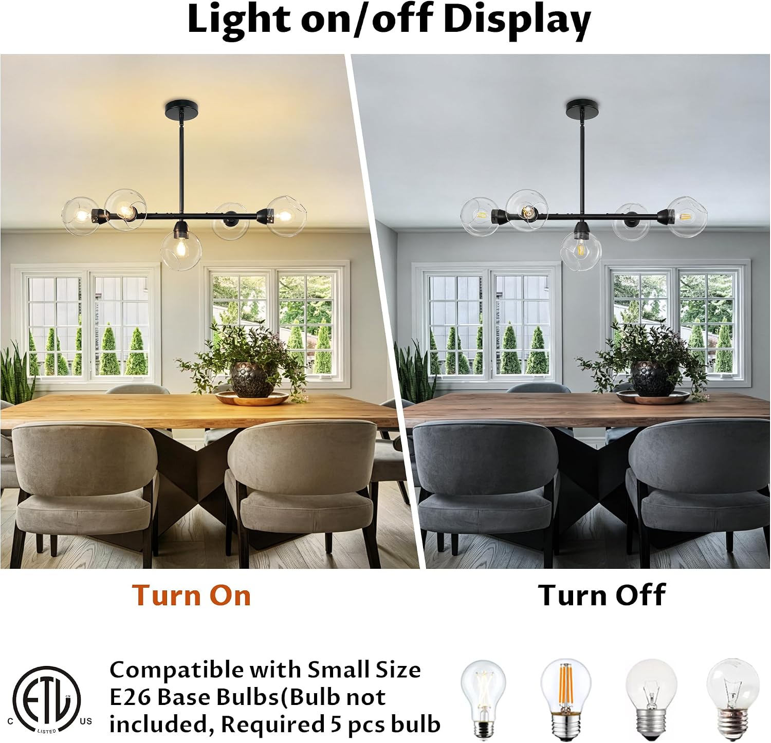 Five Light Linear Glass Globe Chandelier