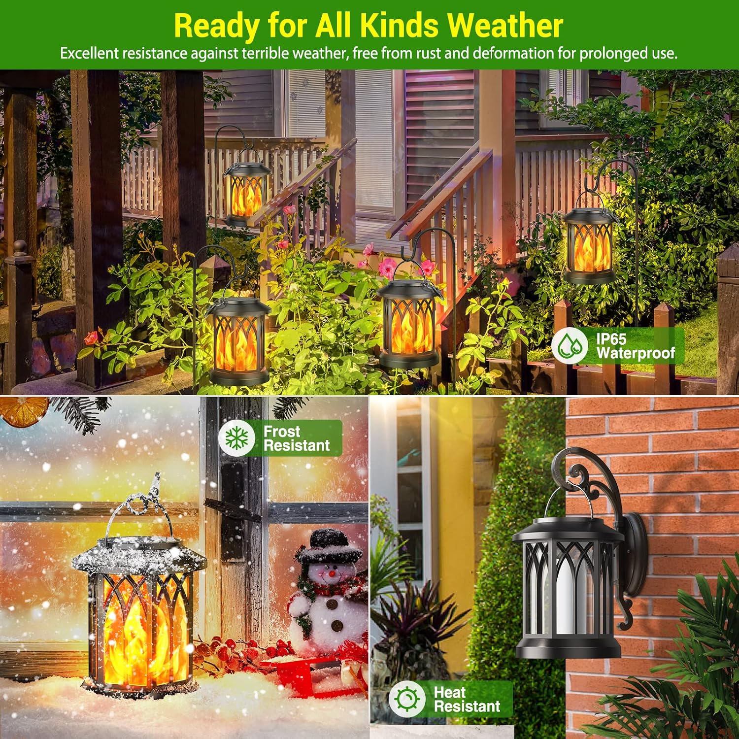 Four Pack Flame Solar Hanging Lanterns