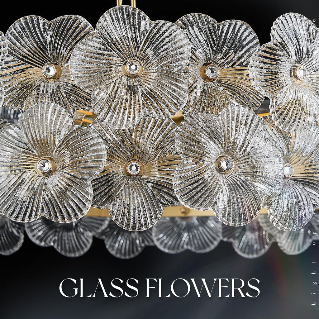 Six Light Floral Glass Gold Chandelier